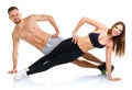 Sport attractive couple - man and woman doing fitness exercises