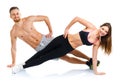 Sport attractive couple - man and woman doing fitness exercises