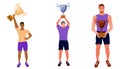 Sport award illustration. Winners with gold, silver and bronze trophy cups. Royalty Free Stock Photo