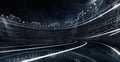 Sport Backgrounds. Futuristic Neon glowing Soccer stadium and running track. Dramatic scene. 3d render image.