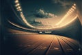 Sport Backgrounds. Soccer stadium and running track. Dramatic scene. Generative AI Royalty Free Stock Photo