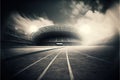 Sport Backgrounds. Soccer stadium and running track. Dramatic scene. Generative AI