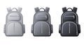 Sport backpack mockup. Realistic black, gray and white backpacks, bags for travel, sport or school cloth and shoes, 3D