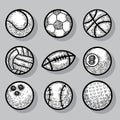 Sport Ball Icons, Hand drawn vector illustration