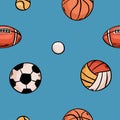 Sport ball seamless pattern vector Ball football basketball volleyball, Royalty Free Stock Photo