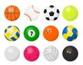 Sport balls. Cartoon equipment for playing sport games, football basketball baseball volleyball and rugby game balls Royalty Free Stock Photo