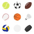 Sport balls collection, hockey pack, shuttlecock, birdie. Vector illustration