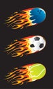 Sport balls in fire Royalty Free Stock Photo