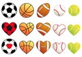 Sport balls and hearts, vector set