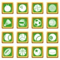 Sport balls icons set green square