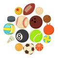 Sport balls icons set play types, cartoon style