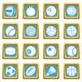 Sport balls icons set sapphirine square