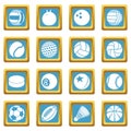 Sport balls icons set sapphirine square vector