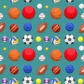 Sport balls seamless pattern background tournament win round basket soccer equipment vector illustration.