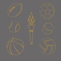 Sport balls set on black background. torch. Vector illustration Royalty Free Stock Photo