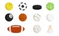 Sport balls set isolated on a white background. Kinds of sports. Simple cartoon design icons. Sport equipment. Flat style vector Royalty Free Stock Photo