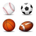 Sport balls silhouettes isolated. Football, basketball, rugby, baseball Royalty Free Stock Photo