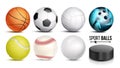 Sport Ball Set Vector. 3D Realistic. Popular Sports Balls Isolated On White Background Illustration Royalty Free Stock Photo