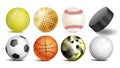 Sport Balls Vector. Set Of Soccer, Basketball, Bowling, Tennis, Golf, Volleyball, Baseball Balls. Hockey Puck. Isolated Royalty Free Stock Photo