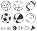 Sport balls. Vector silhouettes isolated on white Royalty Free Stock Photo