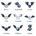 Sport balls with wings icon set.Vector symbols. Vector illustration Royalty Free Stock Photo