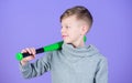 Sport and baseball training concept. Boy hold baseball bat. Sport and hobby. Teenager boy likes baseball. Active leisure Royalty Free Stock Photo