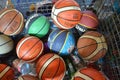 Sport basketball balls in a cage