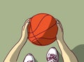 Sport Basketball hands feet and ball top view Royalty Free Stock Photo