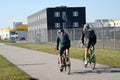 Sport bicyclers practice biking in Kastrup Copenhagen Denmark