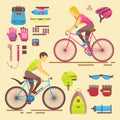 Sport bikers vector girl and boy people on bicycles activity fun woman and man on bicycles. Urban female biking sport