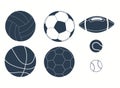 Sport black balls set on white background. Collection silhouettes sports balls. Vector Royalty Free Stock Photo