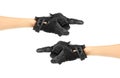 Sport black Moto gloves. Glove points right and left. Two hands Royalty Free Stock Photo
