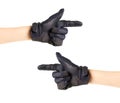 Sport black Moto gloves. Glove points right and left. Two hands Royalty Free Stock Photo