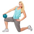 Sport blonde woman with ball Royalty Free Stock Photo