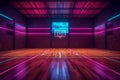 basketball background futuristic empty arena virtual indoor corridor interior neon hall game. Generative AI.