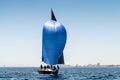 Sport boat with a blue sail on regatta