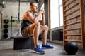 Young man with medicine ball in gym Royalty Free Stock Photo