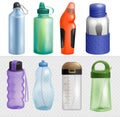 Sport bottle vector sportive water bottled drink thermo and fitness plastic energy beverage with straw illustration