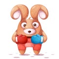 Sport, boxing illustration. Crazy rabbit characters.