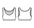 Sport Bra lingerie top technical fashion illustration with wide shoulder straps. Flat brassiere template