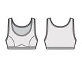 Sport Bra lingerie top technical fashion illustration with wide shoulder straps. Flat brassiere template