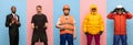 Collage of five young men different professions isolated on multicolored background Royalty Free Stock Photo