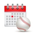 Sport calendar and baseball realistic foot ball. Month date schedule competition event. Baseball calendar icon Royalty Free Stock Photo