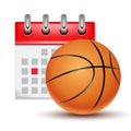 Sport calendar and basketball realistic. Month date schedule competition event. Basketball calendar icon