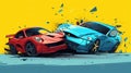 Sport Car crash dangerous accident on the road.