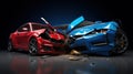 Sport Car crash dangerous accident on the road.