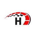 Sport Car Logo On Letter H Speed Concept. Car Automotive Template For Cars Service, Cars Repair With Speedometer H Letter Logo Royalty Free Stock Photo