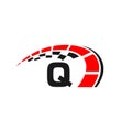 Sport Car Logo On Letter Q Speed Concept. Car Automotive Template For Cars Service, Cars Repair With Speedometer Q Letter Logo Royalty Free Stock Photo