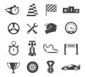 Sport car racing glyph isolated icons set