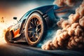 Sport car racing on race track, car wheel drifting